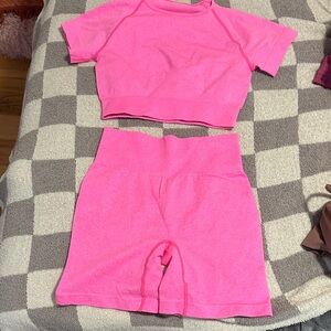 Pink Athletic Crop Top and Shorts Set